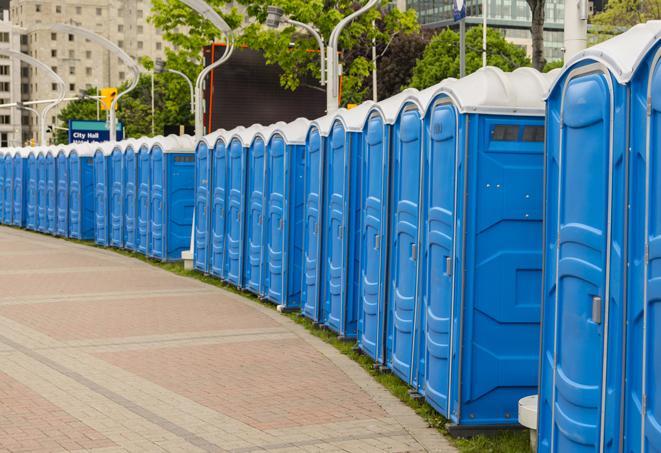 Seasonal porta potty units set up at a Wilkes-Barre, Pennsylvania venue