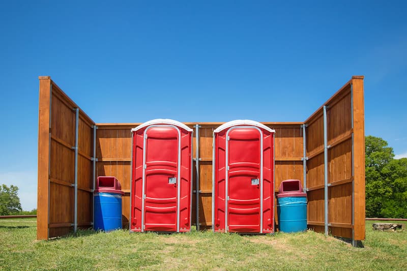 Short-term porta potty units staged for delivery in Wilkes-Barre, Pennsylvania